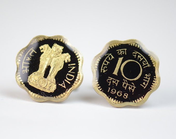 Enamel  Cufflinks-India Coin Coin Collector Gifts,Dad Coin Gift,Upcycled,mens gift accessories jewelry