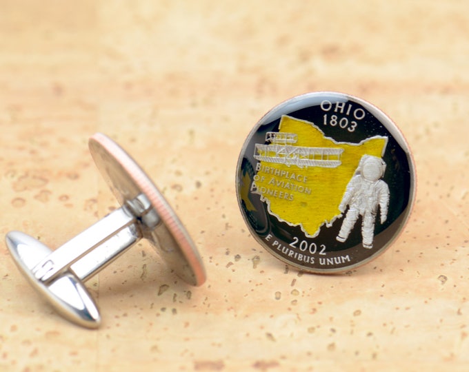 Cufflinks Ohio Quarter. Enamelled cuff links.Stainless steel leg.Coin cufflinks.USA