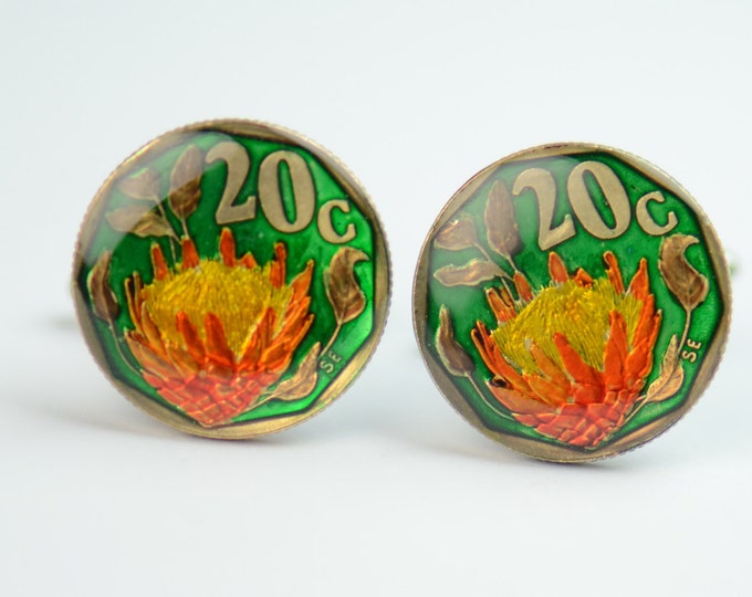 Cufflinks  enamel Coin South Africa Coin Collector Gifts,Dad Coin Gift,Upcycled,mens gift accessories jewelry