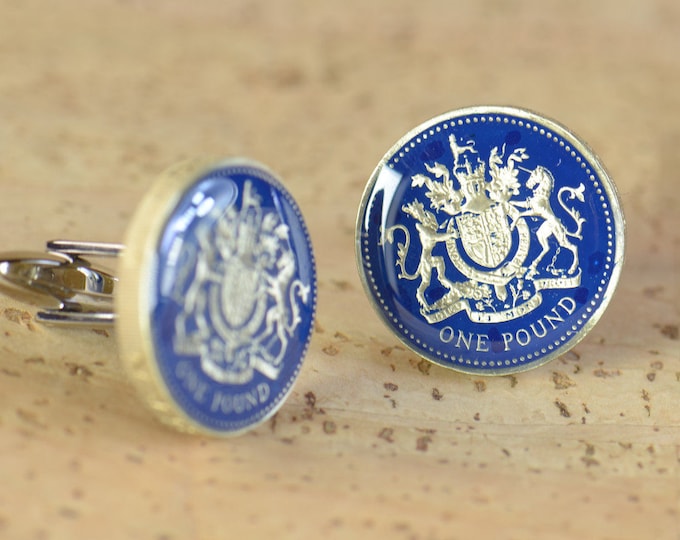 Pound enamel coin Cufflinks Great Britain.United Kingdom Coin Collector Gifts,Dad Coin Gift,Upcycled,mens gift accessories jewelry