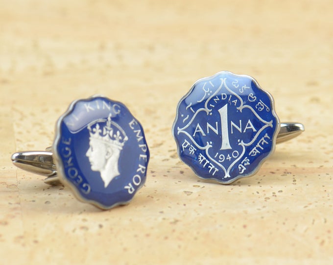 Enamel  Cufflinks-India Coin Coin Collector Gifts,Dad Coin Gift,Upcycled,mens gift accessories jewelry