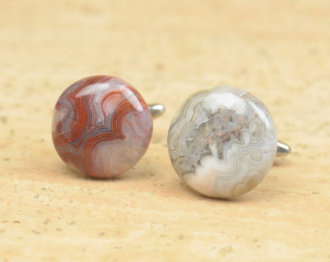 Crazy lace Agate and stainless steel Gemstone Cufflinks-Mens gifts-Men accessories-Men gift