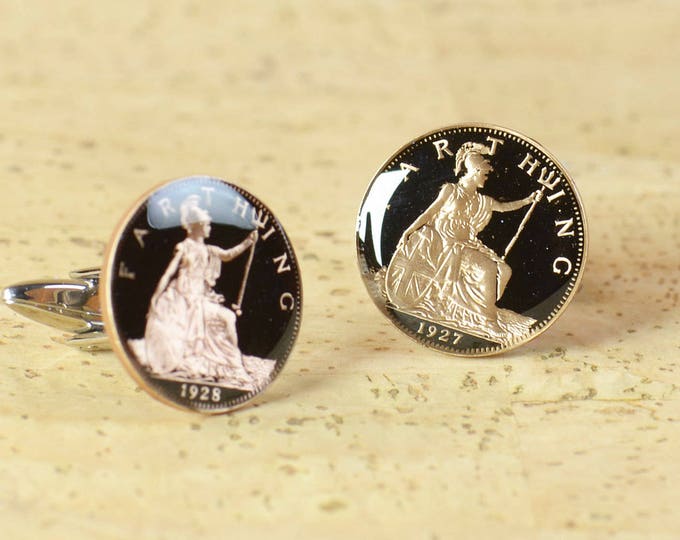 Farthing enamel Coin Cufflinks.United Kingdom.Great Britain Coin Collector Gifts,Dad Coin Gift,Upcycled,mens gift accessories jewelry