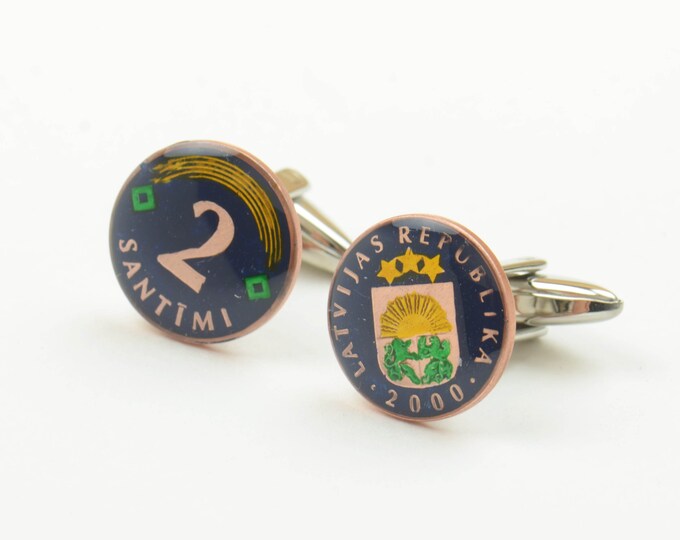 Men Cufflinks Latvia enamel Coin Lithuania Coin Collector Gifts,Dad Coin Gift,Upcycled,mens gift accessories jewelry