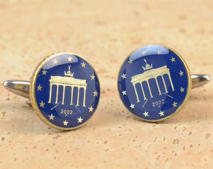 Cufflinks Germany Euro Berlin Brandenburg Coin.Enamelled coin.Stainless Steel leg