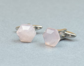 Pink quartz Gemstone Cufflinks - Mens Gift - Accessories -Gift ,rose quartz cufflinks