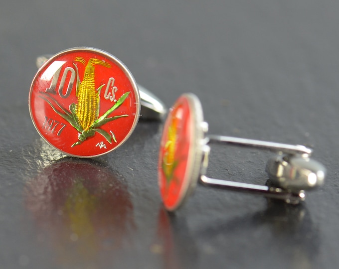 Men Cufflinks Mexican Coin Mexico.Small size Coin Collector Gifts,Dad Coin Gift,Upcycled,mens gift accessories jewelry