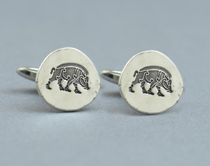 Gullinbursti sterling silver cufflinks.Men accessories, Runes, nordic mythology Celtic Cufflinks.Gullinbursti gold pig cufflinks, norse boar
