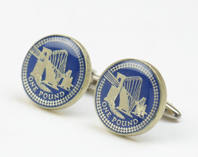 Enamel coin Forth Railway Bridge pound Cufflinks.United Kingdom.Great Britain