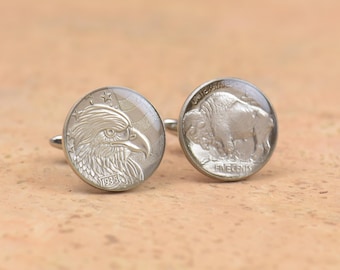 US Cufflinks Replica coin.Old Eagle coin US Gifts,Dad Coin Gift,Upcycled,mens gift accessories jewelry.Bison Buffalo Cent Nickel
