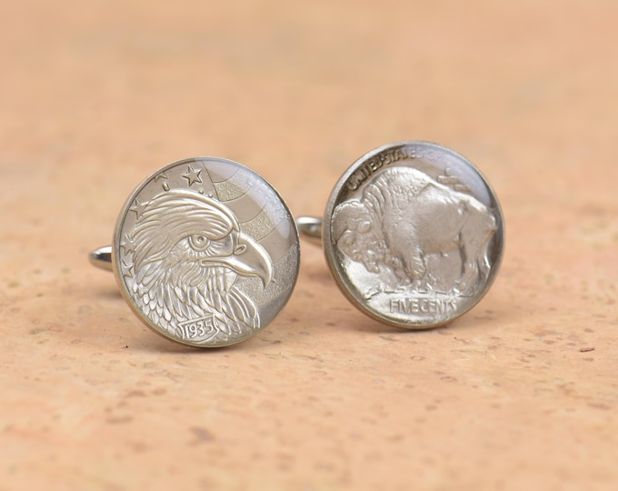 US Cufflinks Replica coin.Old Eagle coin US Gifts,Dad Coin Gift,Upcycled,mens gift accessories jewelry.Bison Buffalo Cent Nickel