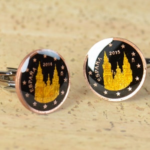 Cufflinks enamel coin peseta Spain Santiago de Compostela Saint James Way