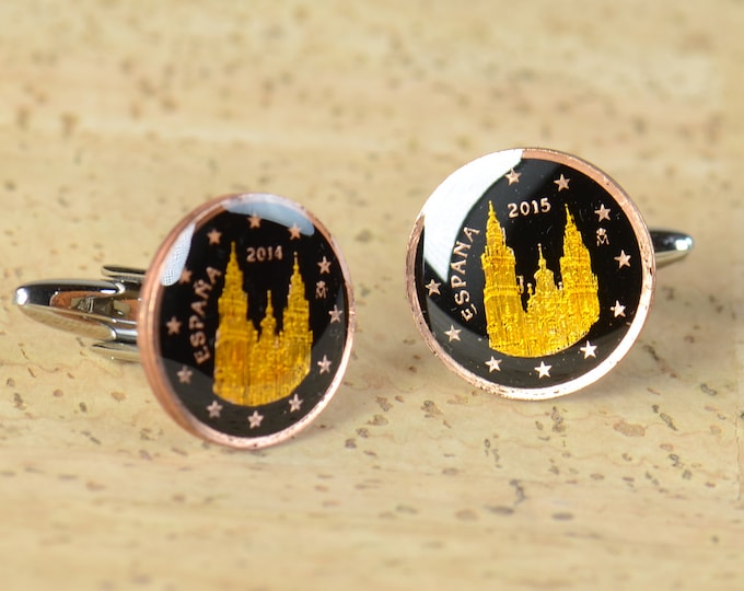 Cufflinks enamel coin peseta Spain Santiago de Compostela Saint James Way