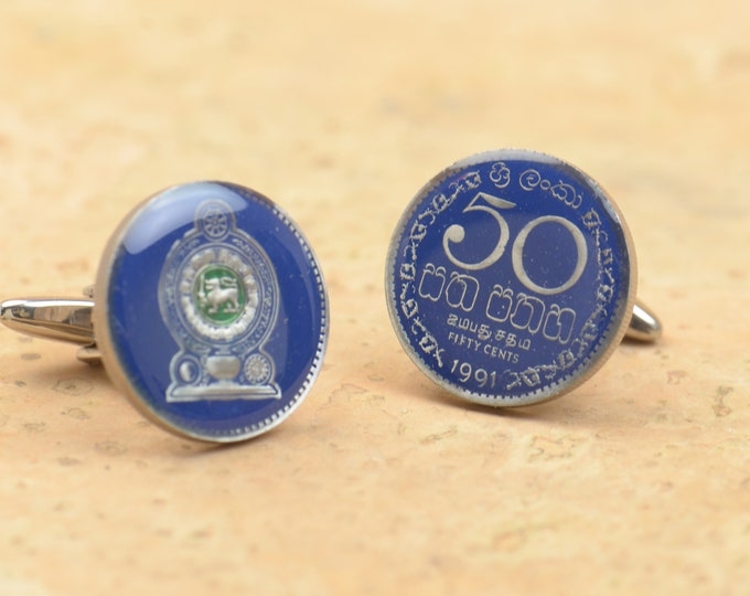 Enamel  Cufflinks- Sri Lanka Coin Coin Collector Gifts,Dad Coin Gift,Upcycled,mens gift accessories jewelry