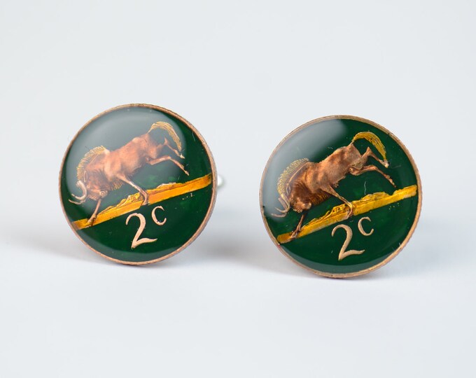 Cufflinks antique wildebeest coin South Africa Coin Collector Gifts,Dad Coin Gift,Upcycled,mens gift accessories jewelry