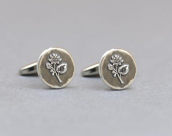 Birth Flower sterling silver cufflinks,Personalized cuff links ,Floral cufflinks,Groom,Birthday Gifts for him .Flower birth.Silver and steel