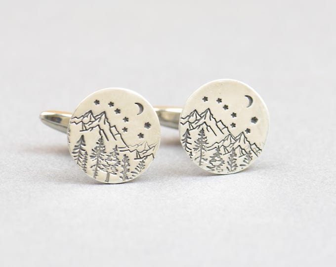 Mountain cufflinks, Big Dipper Constellation. Men accessories,Cuff links-Everest-Great Bear stars.Stamped mountain.Ursa Major cufflinks