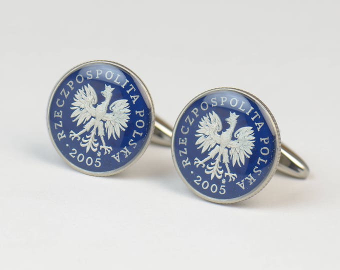 Enamel  Cufflinks-Poland Coin.Cuff links men gift accessories Coin Collector Gifts,Dad Coin Gift,Upcycled,mens gift accessories jewelry