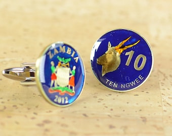 Deer Cufflinks Zambia Coin Collector Gifts,Dad Coin Gift,Upcycled,mens gift accessories jewelry