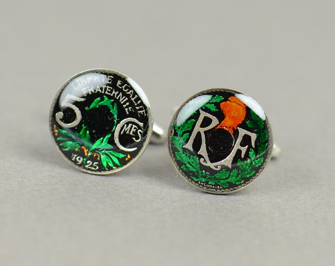 Cufflinks France enamel 5 Centimes Coin Coin Collector Gifts,Dad Coin Gift,Upcycled,mens gift accessories jewelry