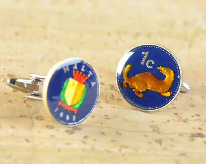 Malta Cufflinks - Antique coins Malta Coin Collector Gifts,Dad Coin Gift,Upcycled,mens gift accessories jewelry