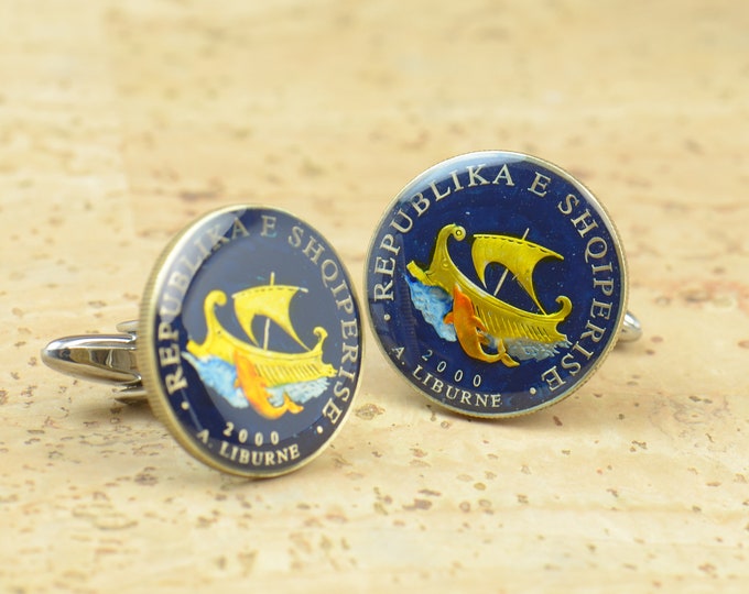 Cufflinks Albania ship dolphin enamel Coin-mens accessories cuff links jewelry gift