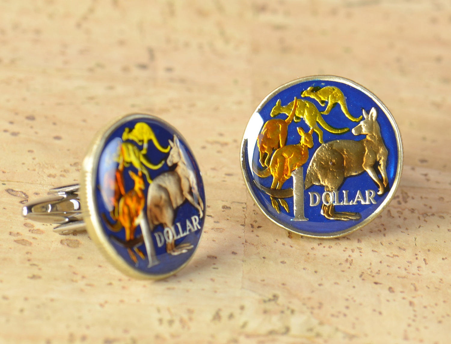 Cufflinks Australia enamel Kangaroo Coin. Big Size coin