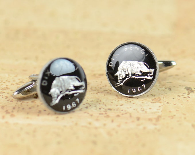 Cufflinks antique Leopard Congo coin Coin Collector Gifts,Dad Coin Gift,Upcycled,mens gift accessories jewelry