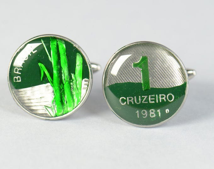 Brasil Coin Cufflinks Coin Collector Gifts,Dad Coin Gift,Upcycled,mens gift accessories jewelry