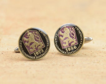 Cufflinks Czech Republic  enamel Coin Coin Collector Gifts,Dad Coin Gift,Upcycled,mens gift accessories jewelry