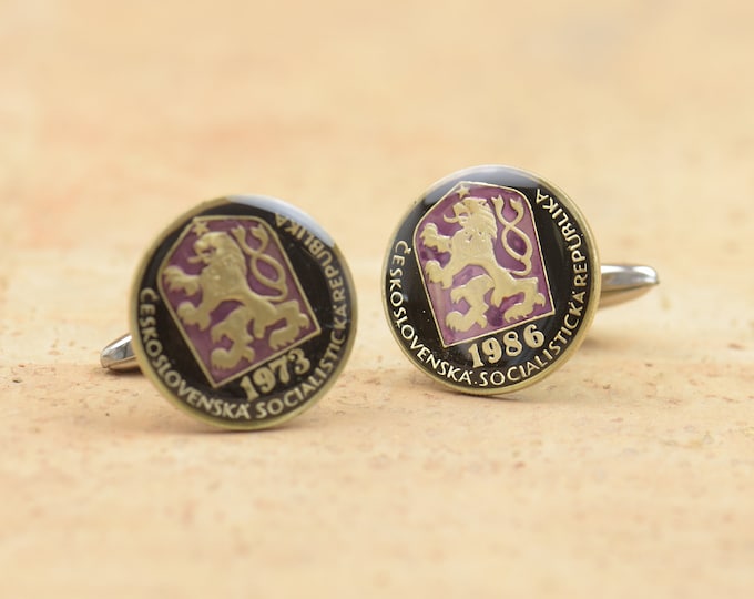 Cufflinks Czech Republic  enamel Coin Coin Collector Gifts,Dad Coin Gift,Upcycled,mens gift accessories jewelry