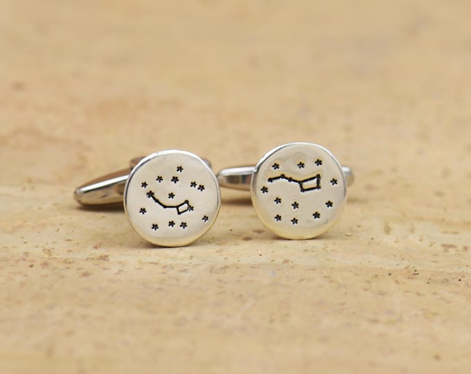 Ursa Minor Ursa Major sterling silver cufflinks.Men accessories,Cufflinks-big dipper,little dipper ,moon,shot star.Universe lovers.Astronomy