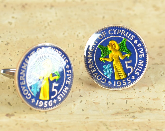 Cufflinks Cyprus enamel Coin - Men gift - Mens accessories -Gift.Big Size Coin