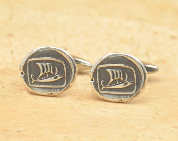 Viking ship sterling silver cufflinks.Men accessories,Sterling silver and Stainless steel, Runes Cufflinks, Nordic cufflinks,Drakkar ship