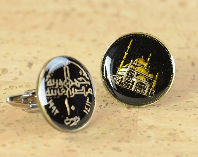 Enamel  Cufflinks - Egypt Coin Coin Collector Gifts,Dad Coin Gift,Upcycled,mens gift accessories jewelry