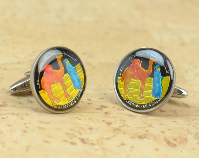 Camel Cufflinks - Antique coins Saharaui Coin Collector Gifts,Dad Coin Gift,Upcycled,mens gift accessories jewelry