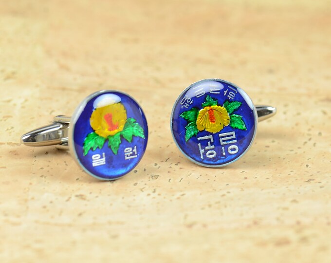 South korea enamel Coin Cufflinks Coin Collector Gifts,Dad Coin Gift,Upcycled,mens gift accessories jewelry