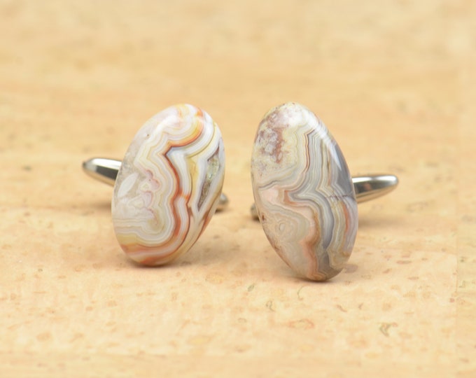 Crazy lace Agate and stainless steel Gemstone Cufflinks-Mens gifts-Men accessories-Men gift