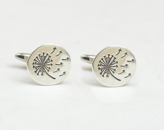 Dandelion sterling silver cufflinks.Men accessories,Cuff links-sterling silver and stainless steel. Dandelion flower.Nature cufflinks