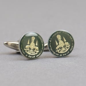 Cufflinks Thailand enamel Tiny Coin. Coin Collector Gifts,Dad Coin Gift,Upcycled,mens gift accessories jewelry