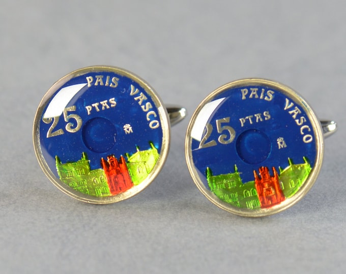 Basque Country 25 Pesetas Cufflinks coins Coin Collector Gifts,Dad Coin Gift,Upcycled,mens gift accessories jewelry