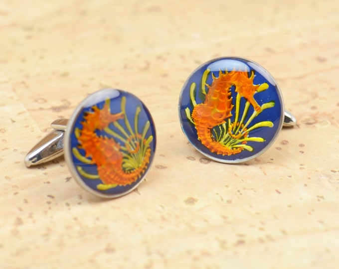 Cufflinks Singapore enamel Coin-Sea horse Coin Collector Gifts,Dad Coin Gift,Upcycled,mens gift accessories jewelry