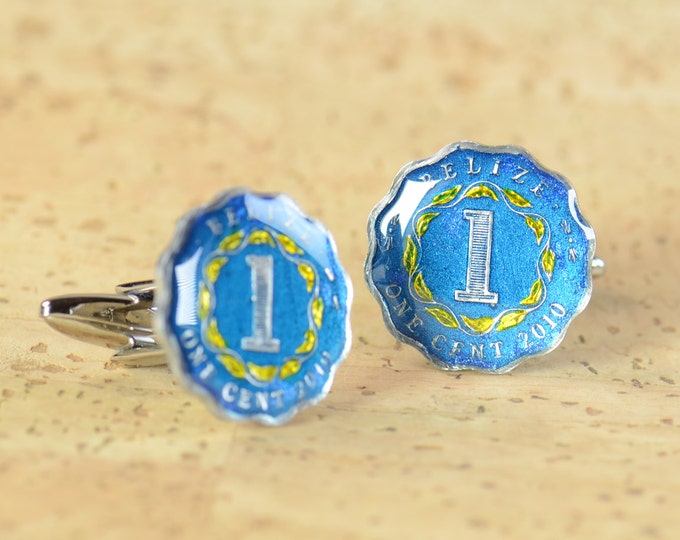 Enamel  Cufflinks-Belize Coin Coin Collector Gifts,Dad Coin Gift,Upcycled,mens gift accessories jewelry