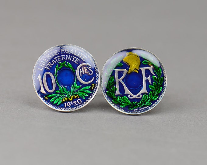 Cufflinks France enamel Coin-XIX Century.Mens gift cuff links accessories