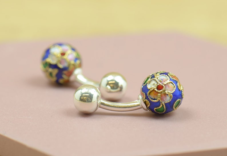 Japanese Cufflinks made with a cloisonne enamel piece and sterling silver prong.Men or women accessories