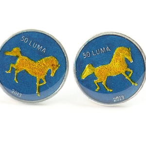 Cufflinks Coins Nagorno Karabakh Horse.Enamelled coin.Stainless Steel leg