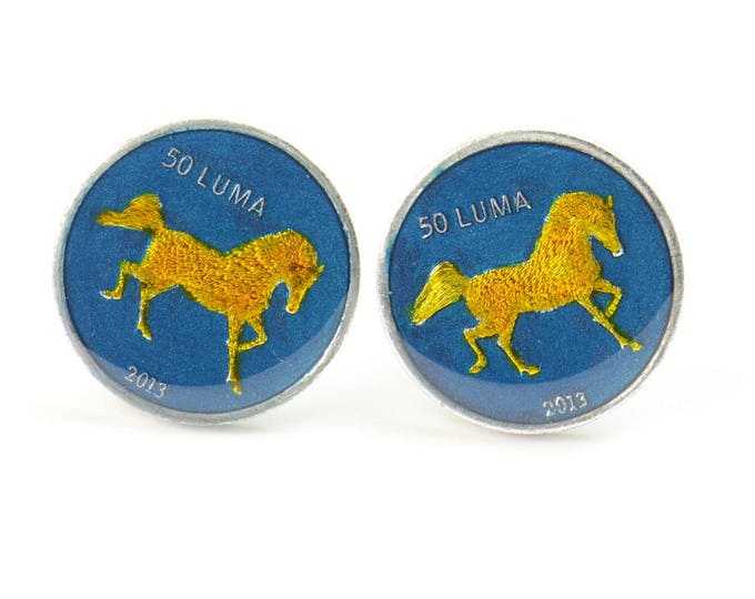 Cufflinks Coins Nagorno Karabakh Horse.Enamelled coin.Stainless Steel leg