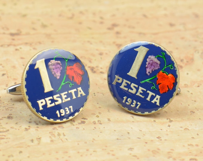 Cufflinks peseta Spain Coin Collector Gifts,Dad Coin Gift,Upcycled,mens gift accessories jewelry