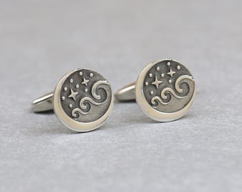 Ocean waves sea  sterling silver cufflinks.Men accessories,Sterling silver and Stainless steel.Sailing cufflinks
