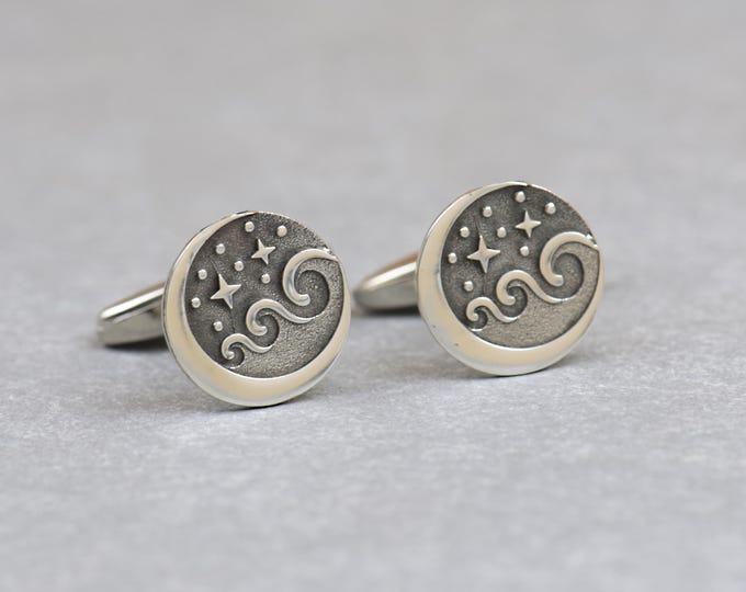 Ocean waves sea  sterling silver cufflinks.Men accessories,Sterling silver and Stainless steel.Sailing cufflinks